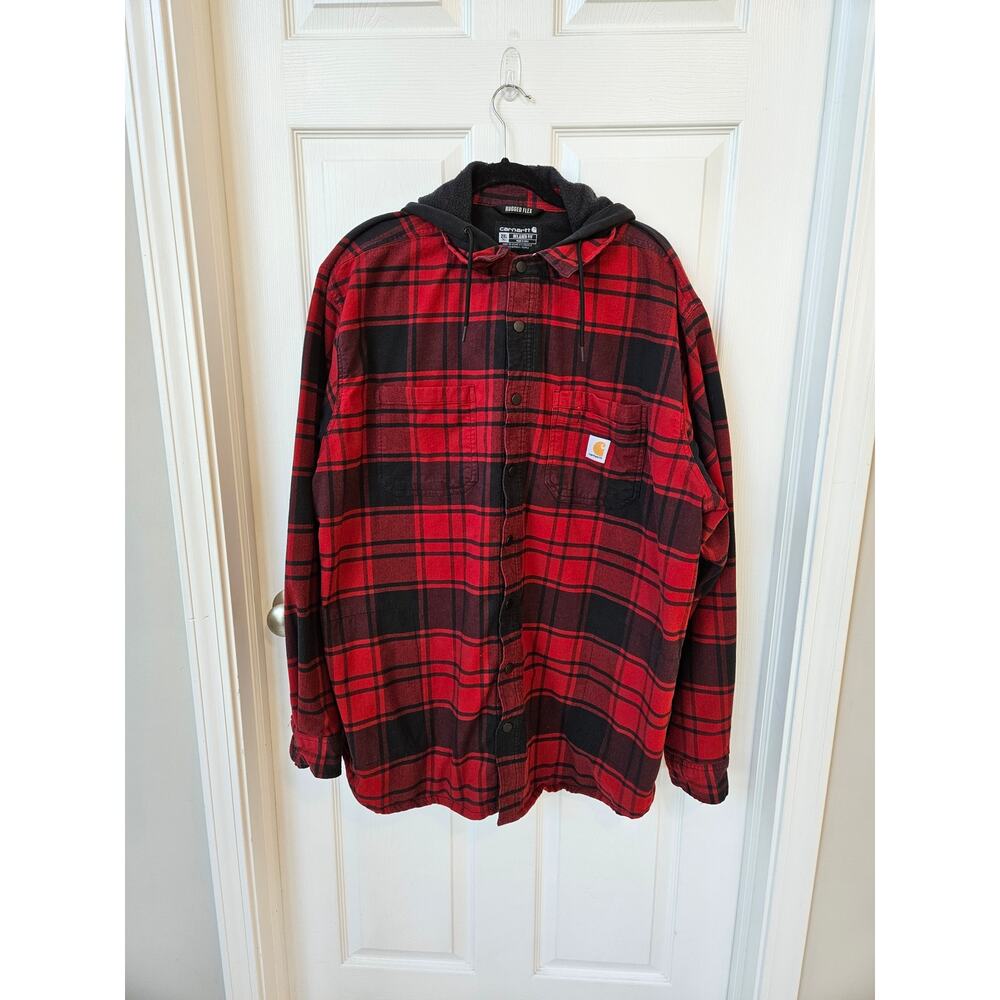 Carhartt Rugged Flex Relaxed Fit Hooded Plaid Shirt Jacket 2XLT Fleece Lined